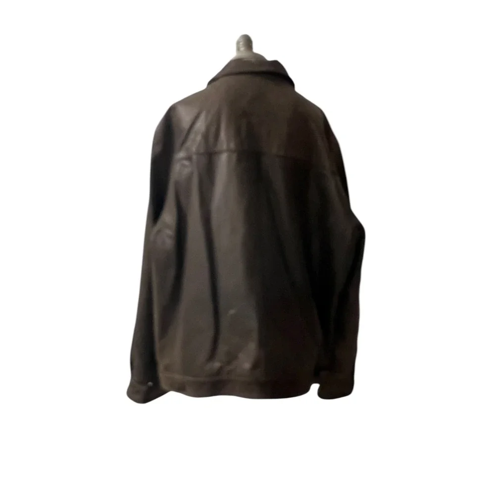 Chaps Mens XXL Brown Distressed Leather Bomber Jacket Quilted Lining Full Zip